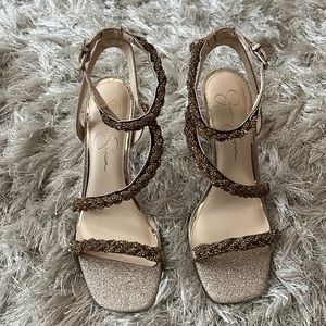 Jessica Simpson Gold & Bronze Sparkling Sandal Heels